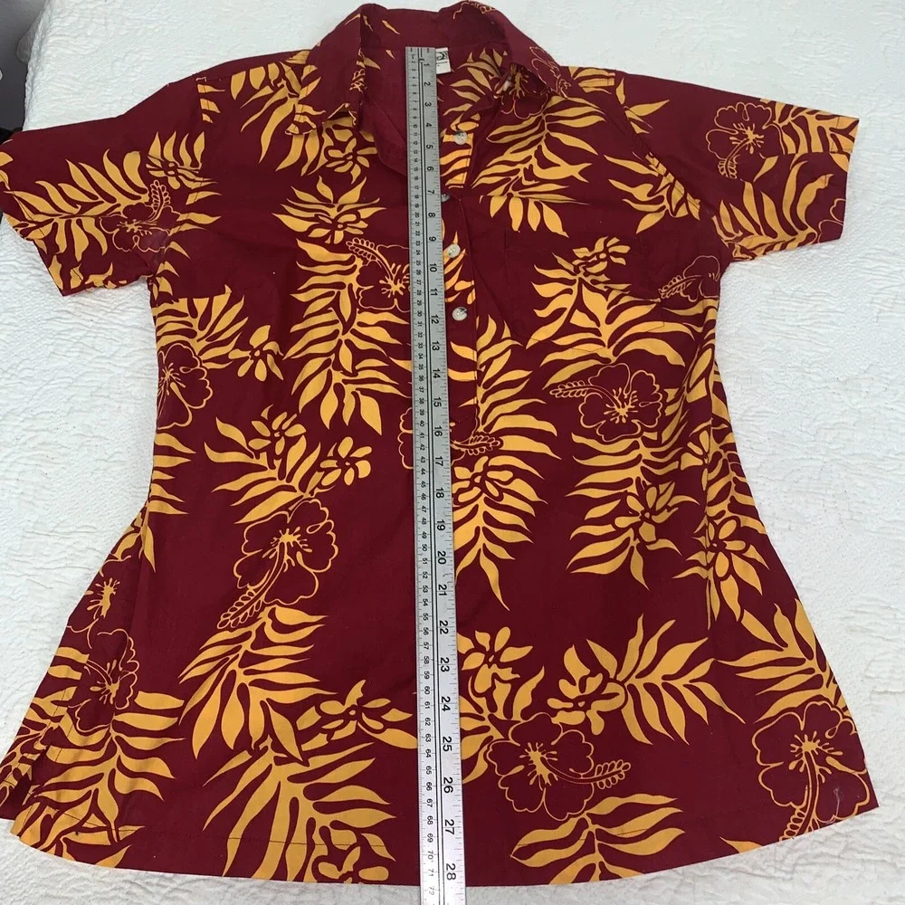 Go Barefoot Shirt Mens M Red Yellow Floral‎ Hawaiian USA Made Cardinal Gold